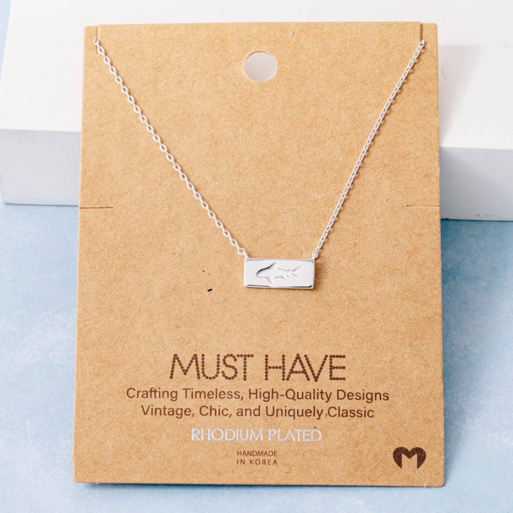 Rectangle Bar Shark Pendant Necklace: S