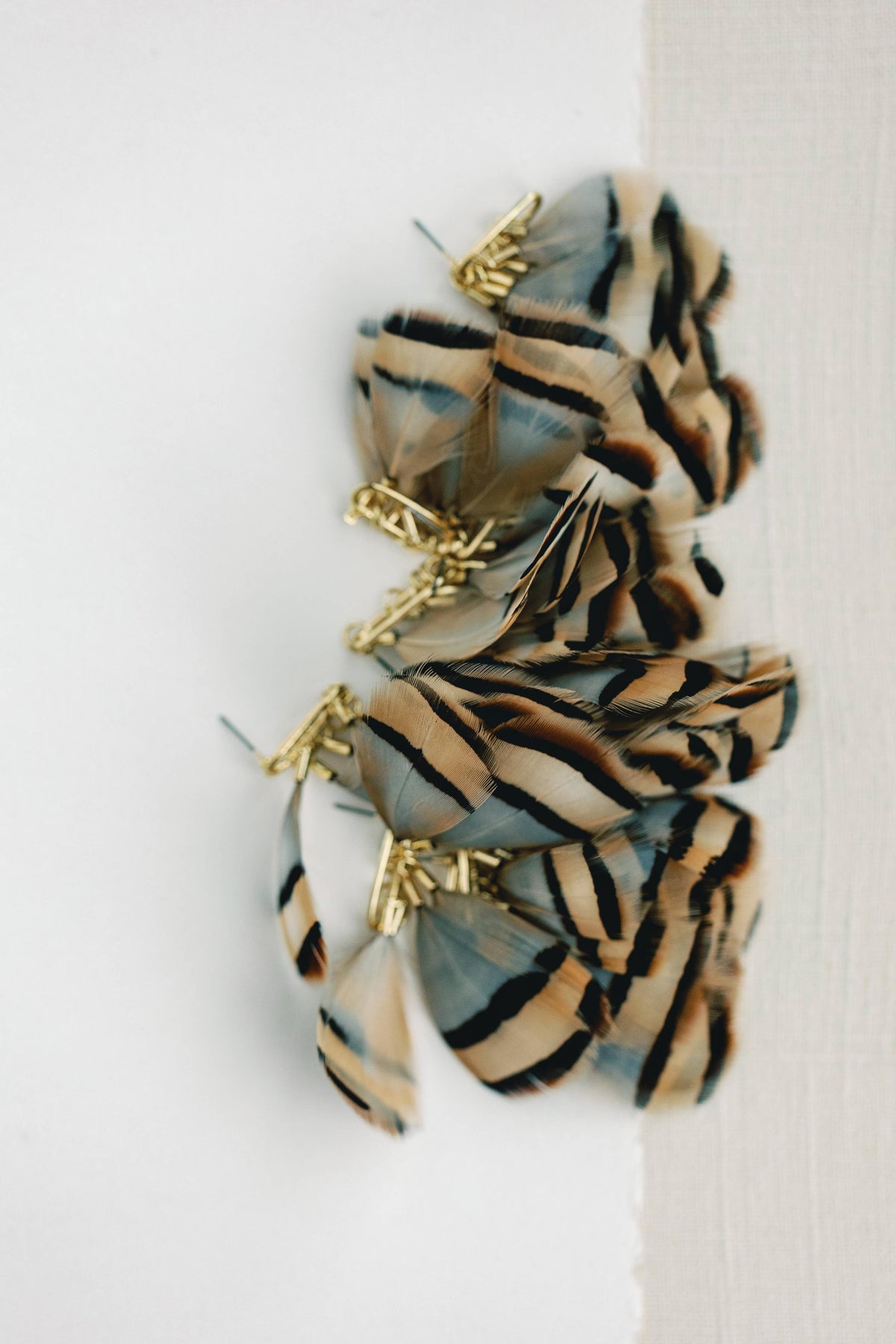 Brown Striped Fall Feather Tassel Earrings