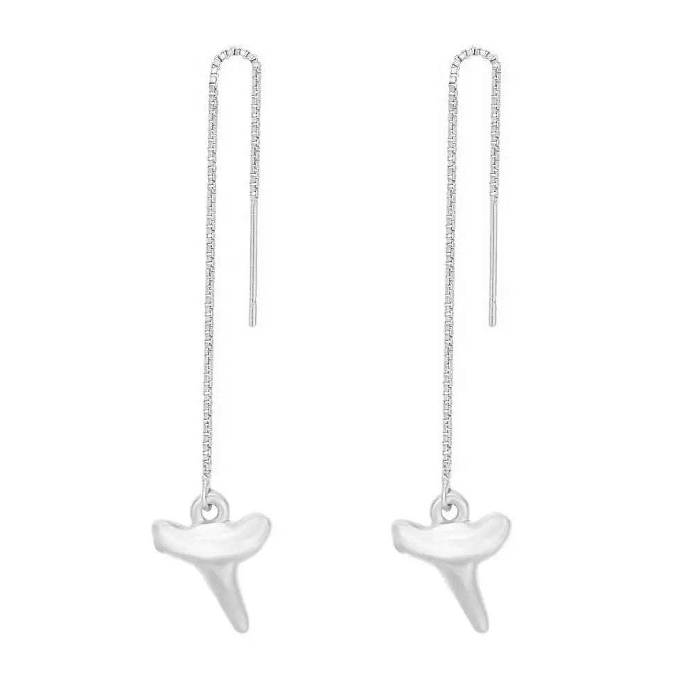 Shark Tooth Threader Earrings: Gold