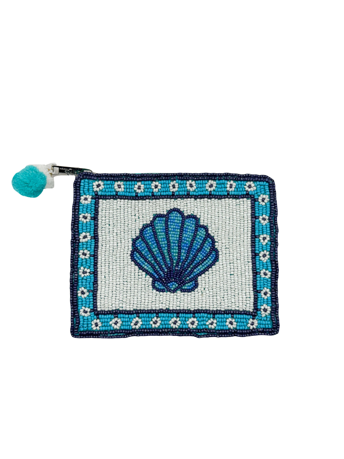 Blue Seashell Beaded Coin Pouch