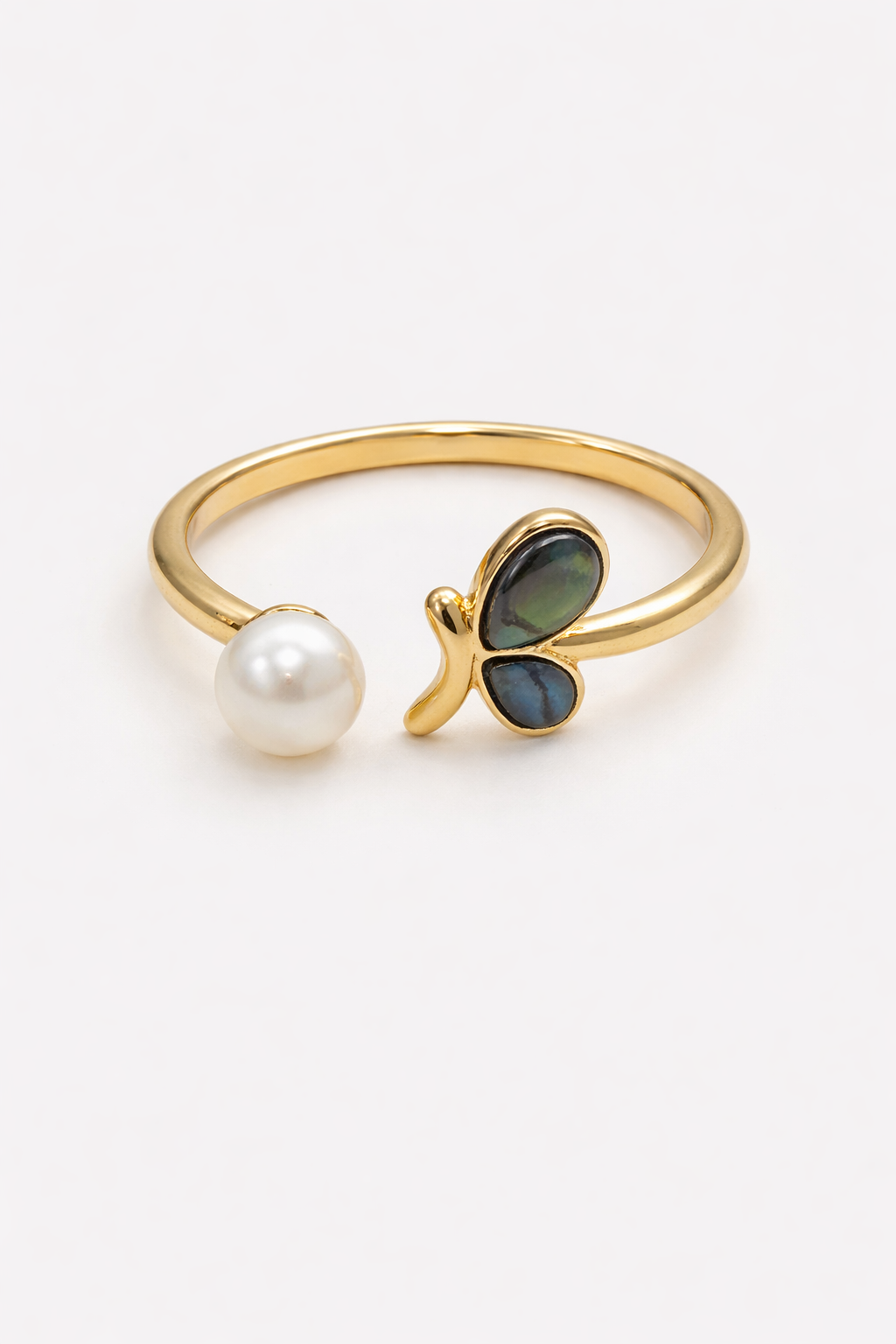 Whale Tail Pearl Adjustable Ring: Butterfly Abalone Inlay Ring
