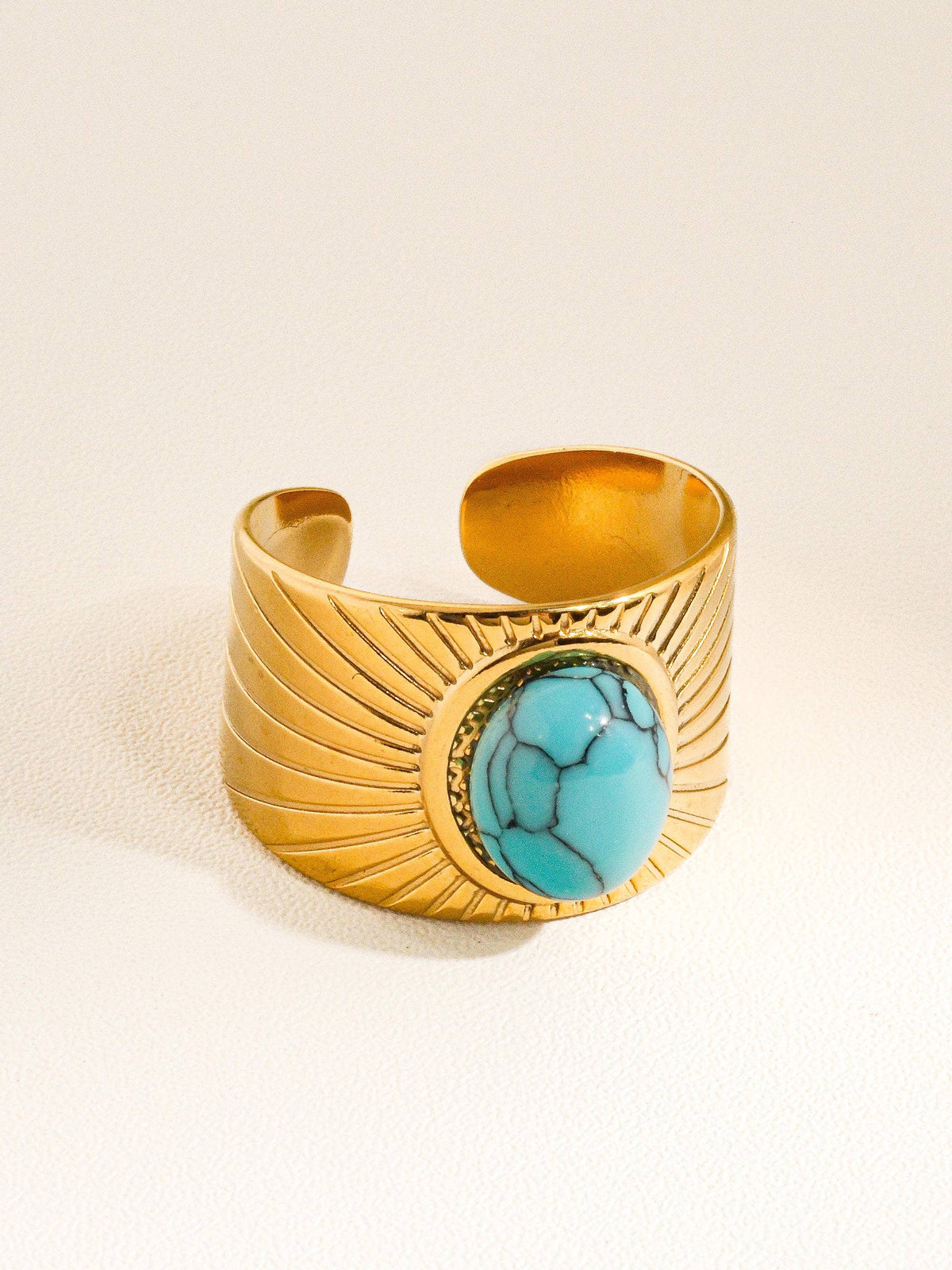 Reef 18K Gold Non-Tarnish Turquoise Stone Adjustable Ring: Turquoise