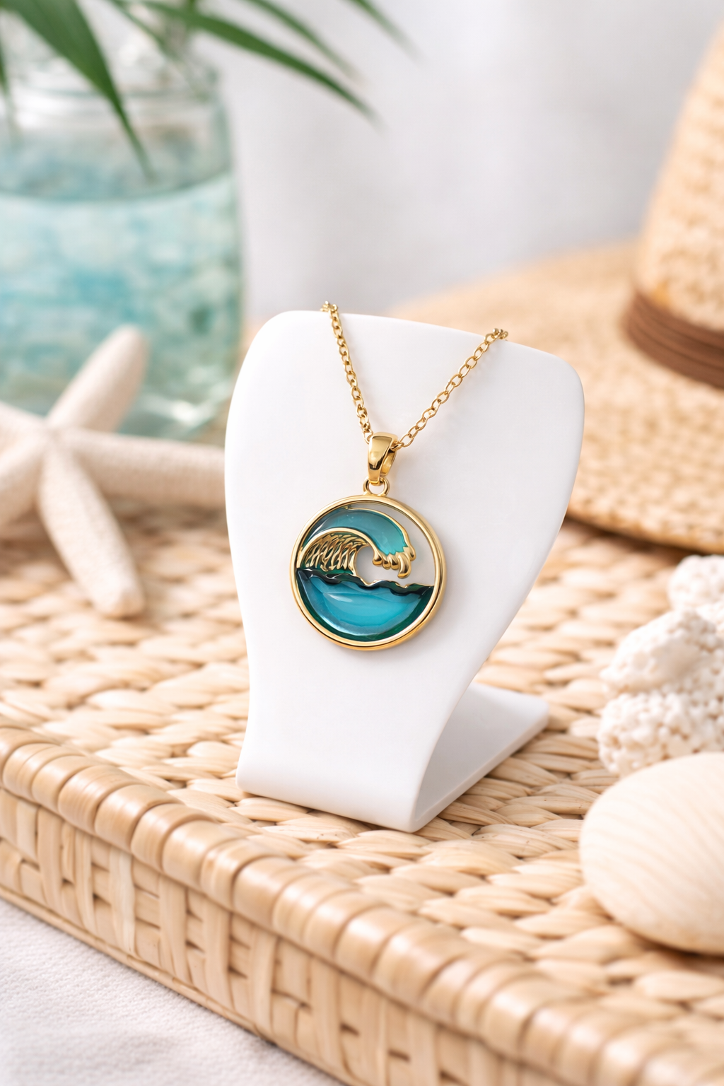 Ocean Wave Sea Glass Gold Necklace