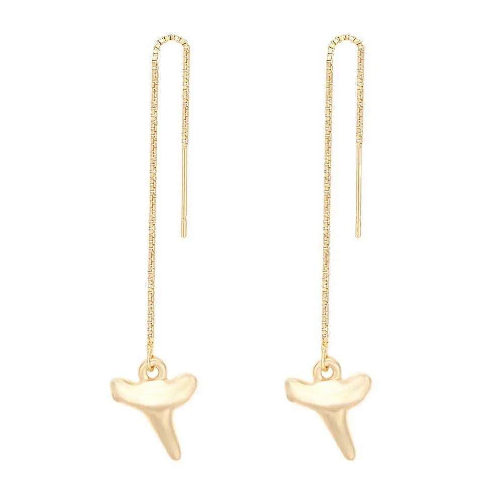 Shark Tooth Threader Earrings: Gold