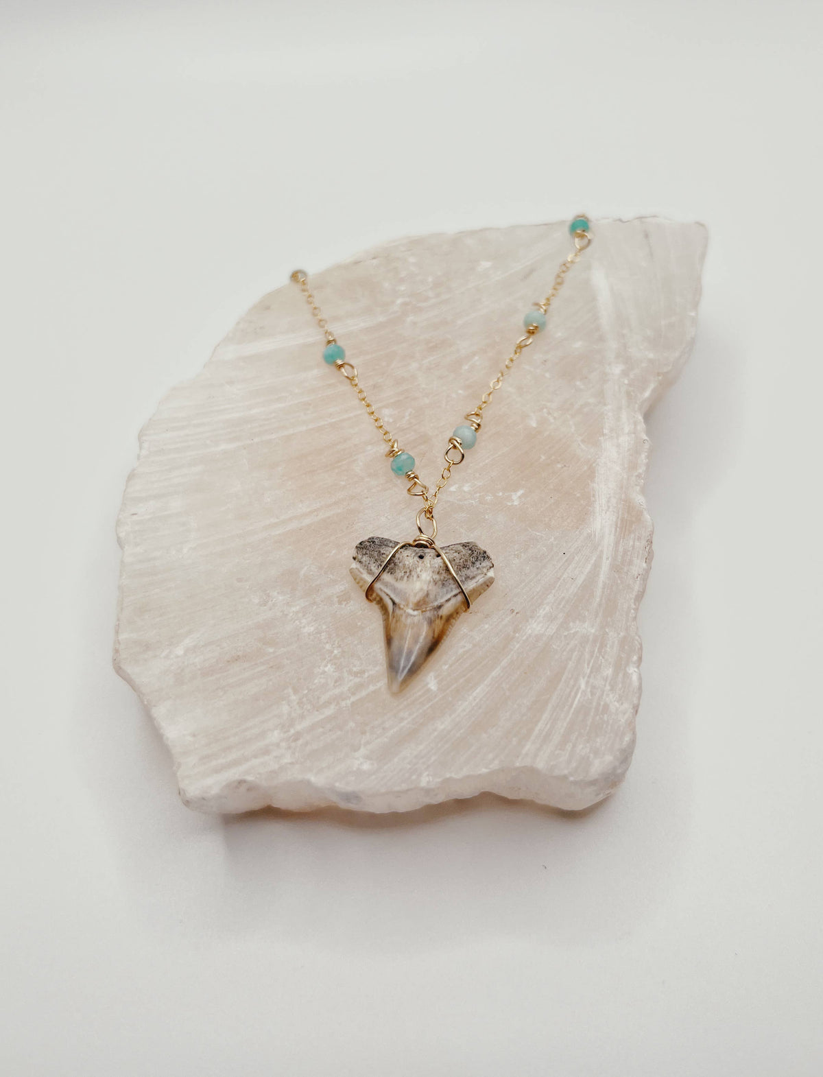 Dainty Coastal Shark Tooth Necklace With Gemstone Chain: Black Pearl