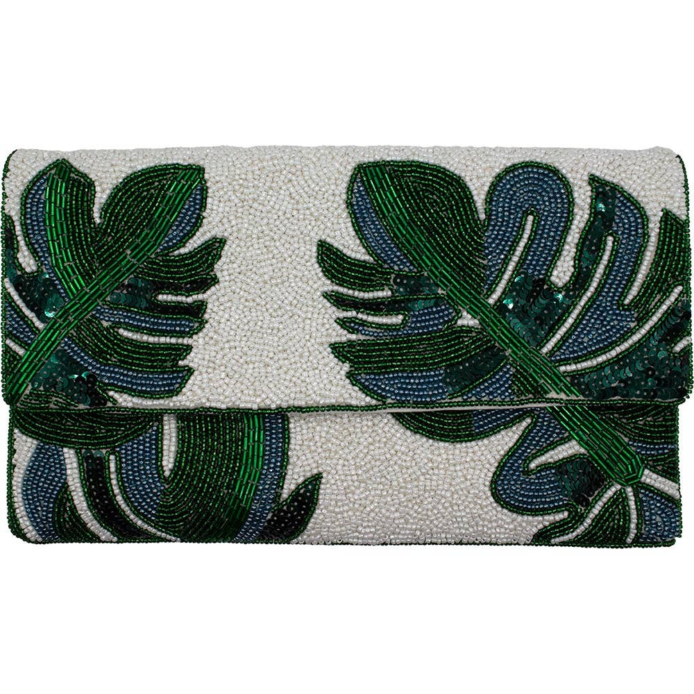 PALM LEAVES BEADED CLUTCH