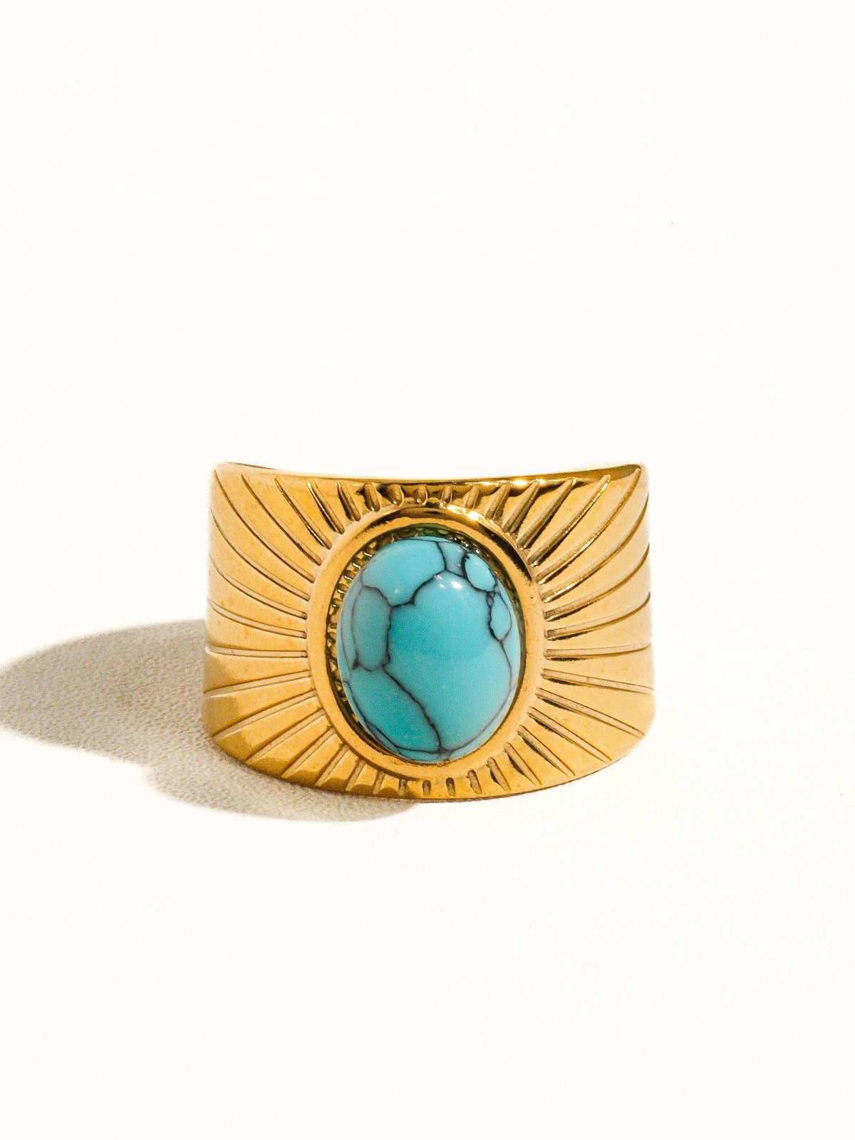 Reef 18K Gold Non-Tarnish Turquoise Stone Adjustable Ring: Turquoise
