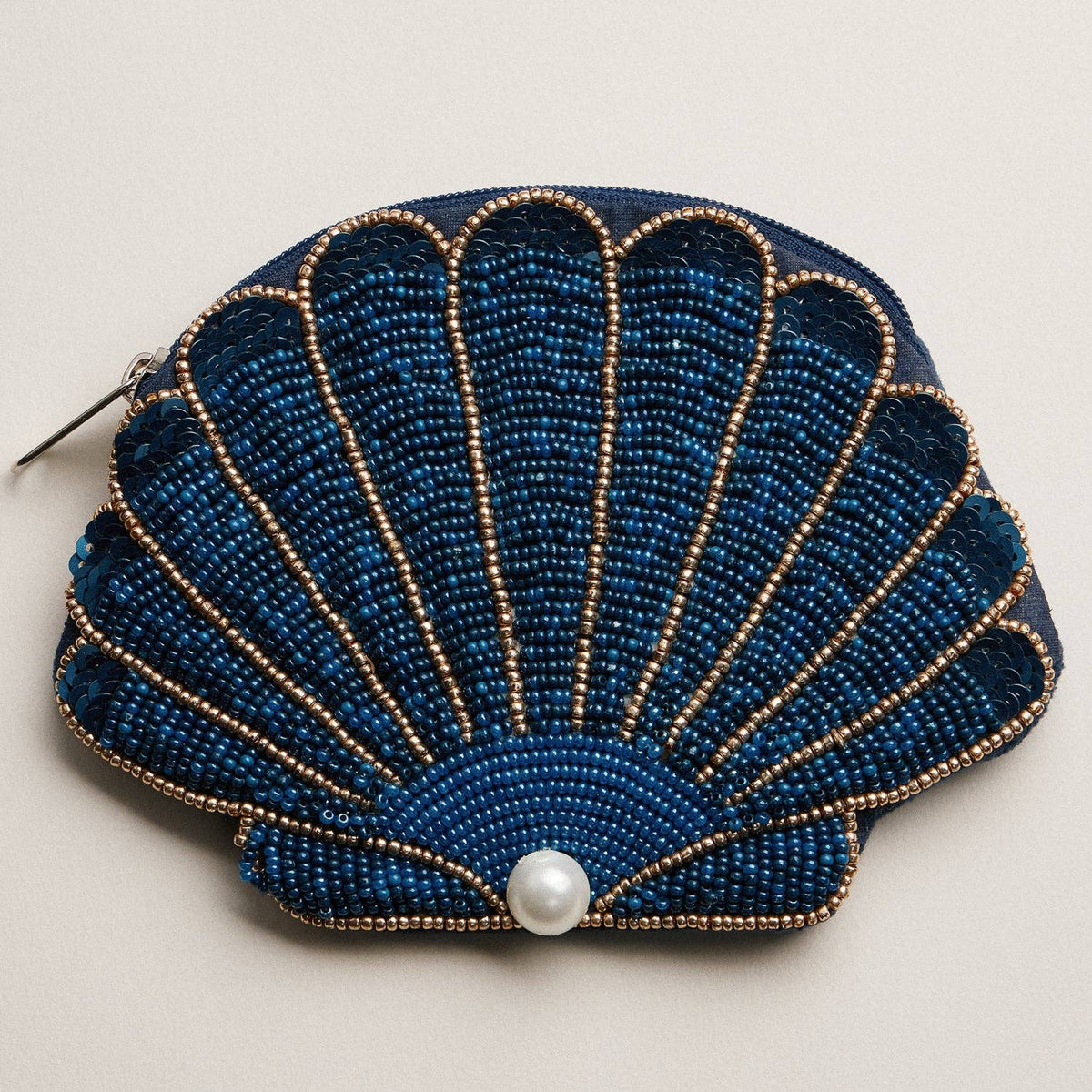Seashell Beaded Coin Purse: Deep Blue