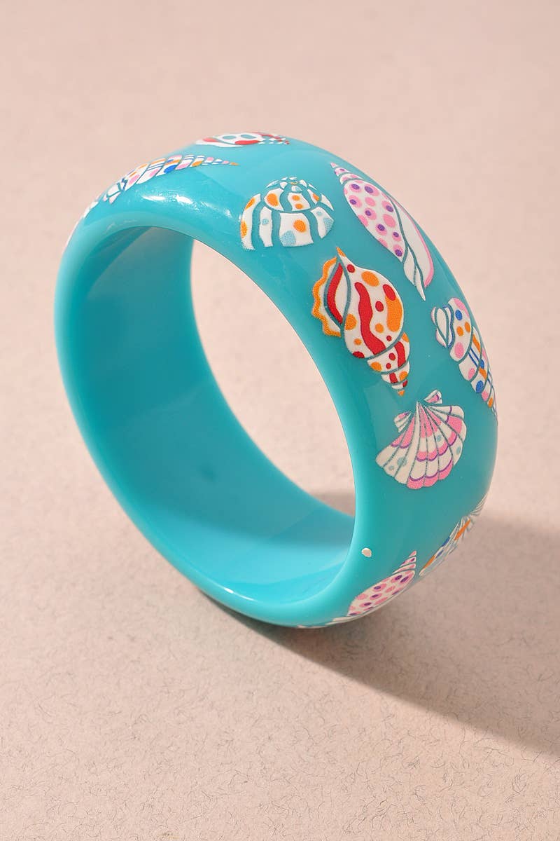 Sea Life Print Bangle Bracelet: Turquoise