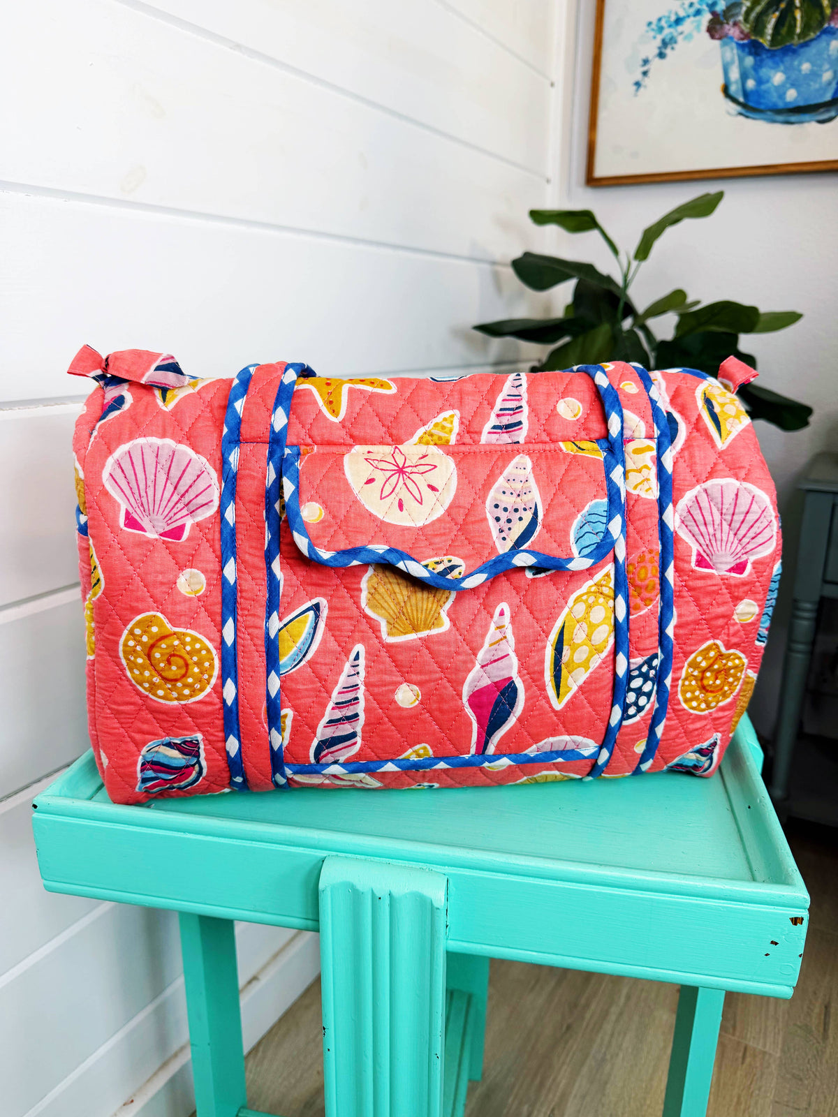 Quilted Mini Duffle | Overnight Bag | Coral Seashell