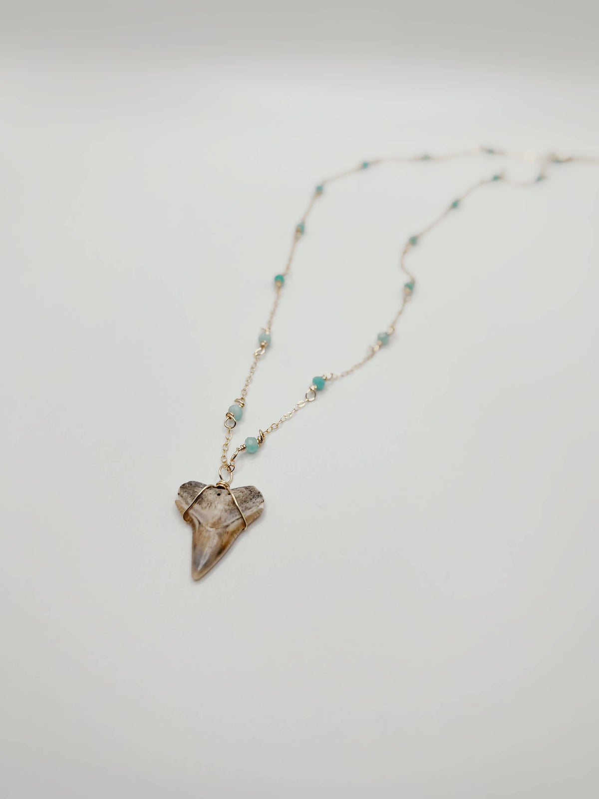 Dainty Coastal Shark Tooth Necklace With Gemstone Chain: Mulberry Pearl