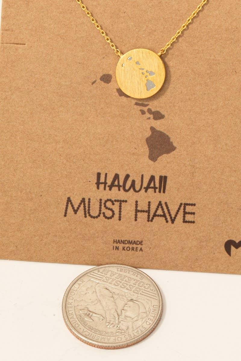Hawaii Coin Disc Pendant Necklace: Gold