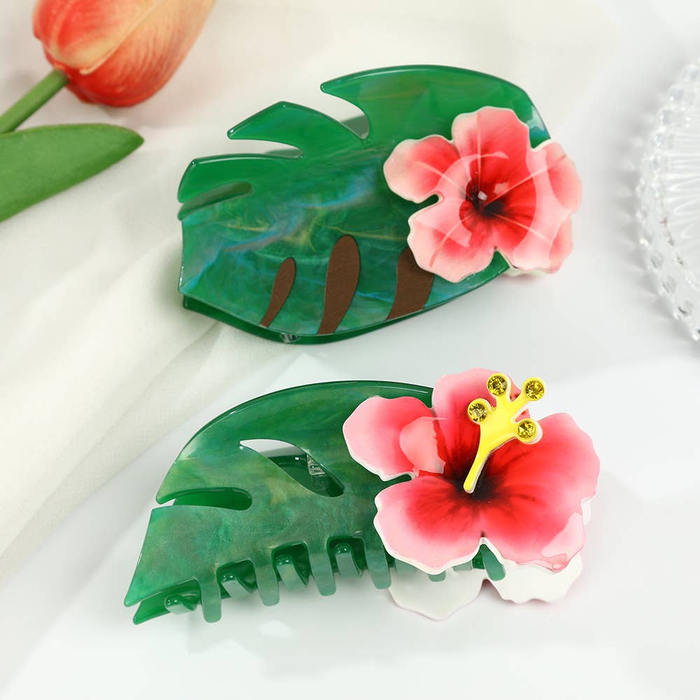 Hibiscus Monstera Hair Clip