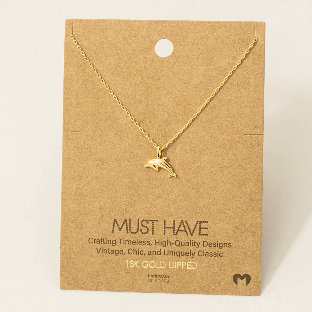 Gold Dipped Dolphin Charm Pendant Necklace: Gold
