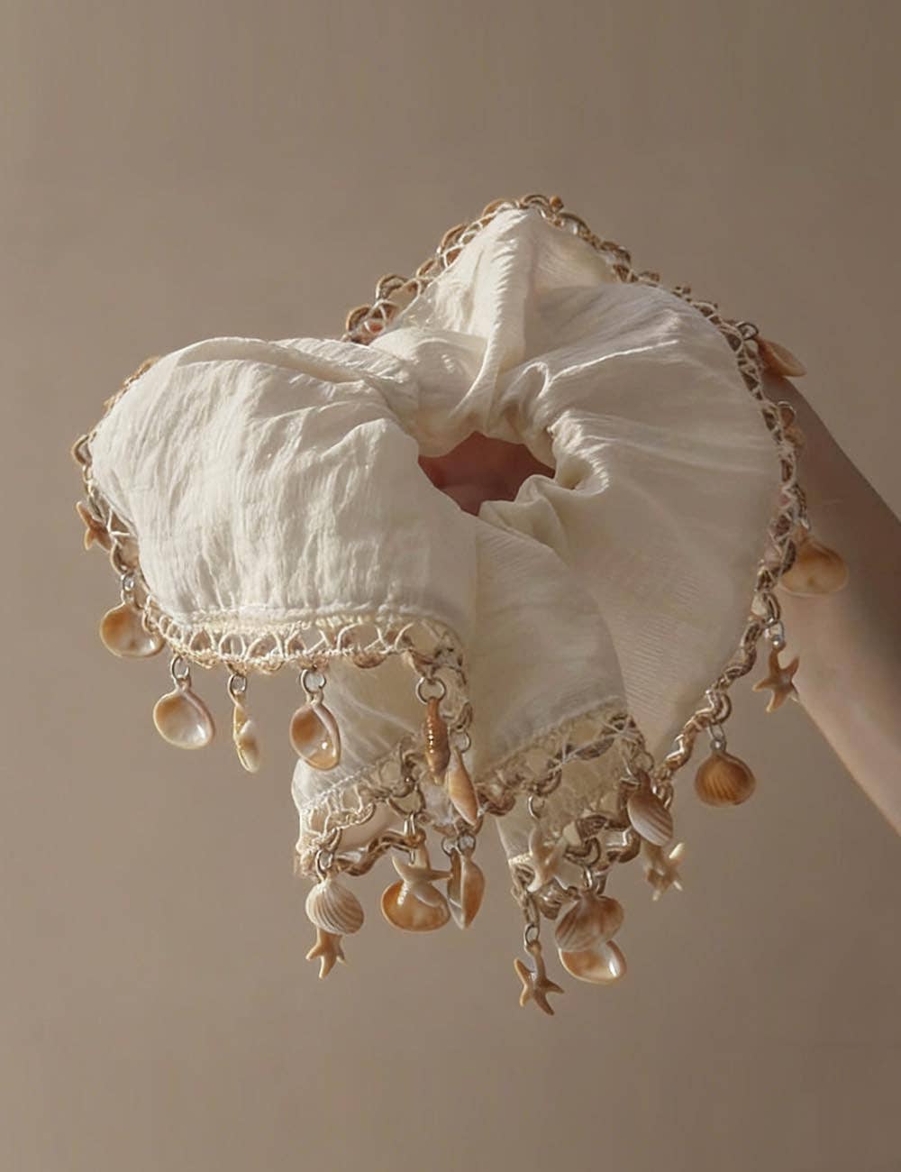 Seashell Tassel Scrunchies Beige