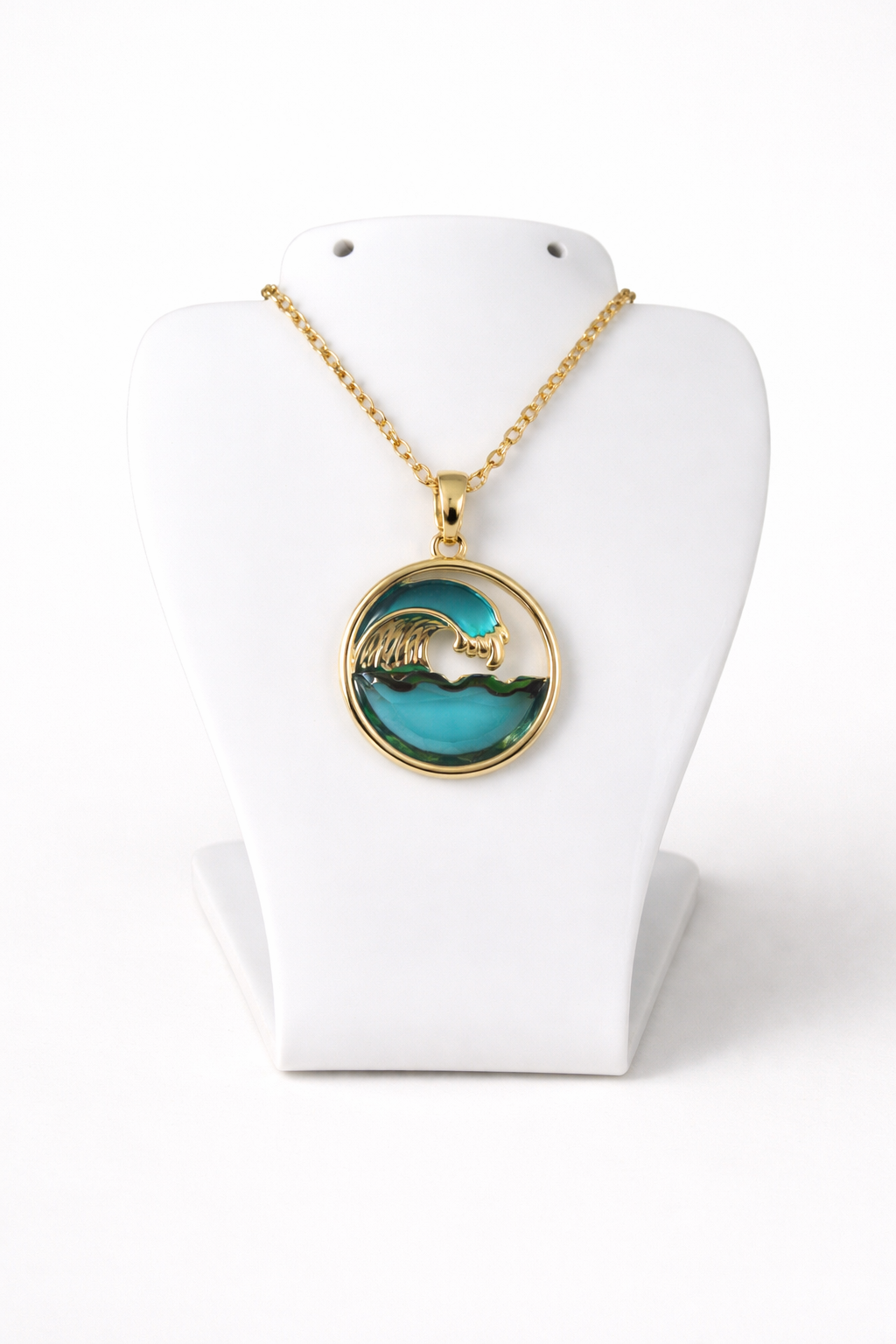 Ocean Wave Sea Glass Gold Necklace