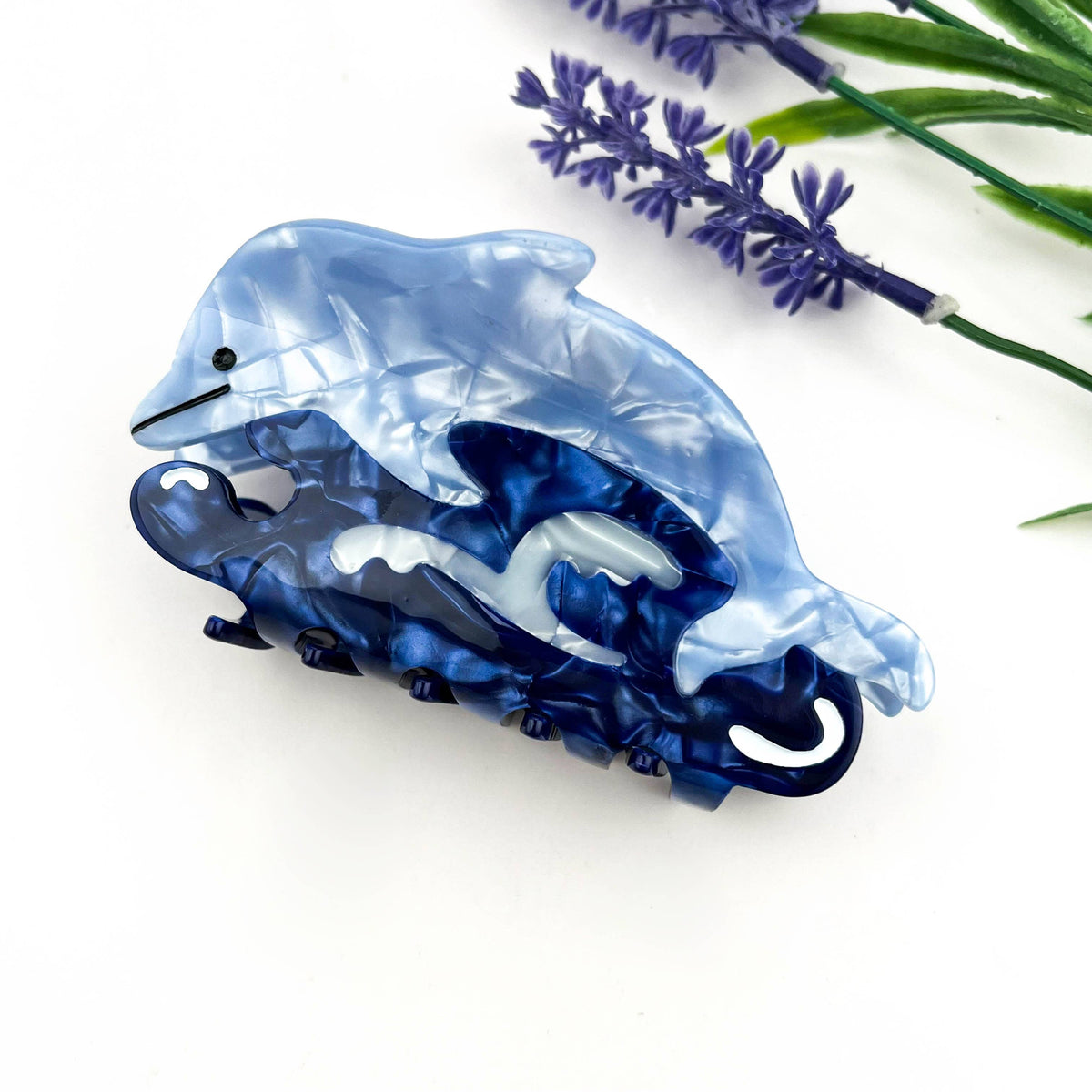 Jumping Dolphin Ocean Animal Acetate Hair Claw: Blue