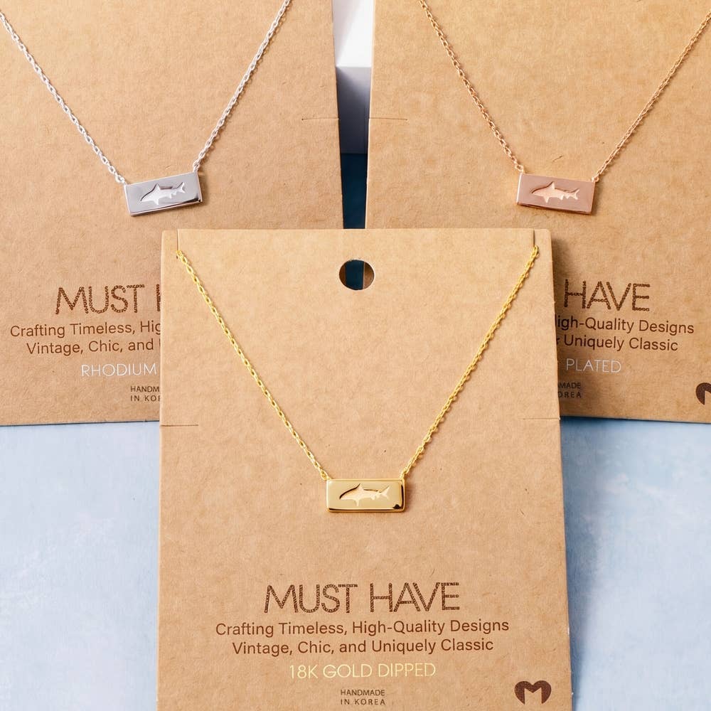 Rectangle Bar Shark Pendant Necklace: Rose Gold