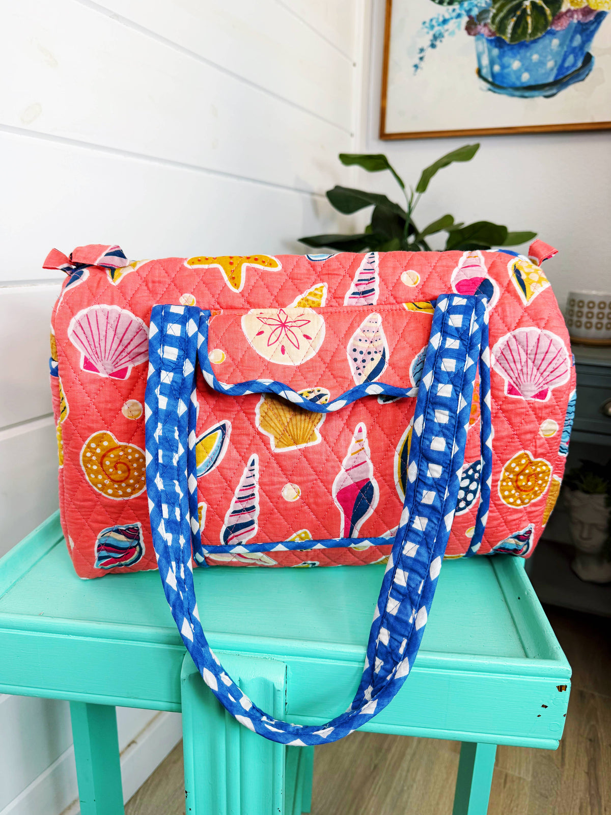 Quilted Mini Duffle | Overnight Bag | Coral Seashell