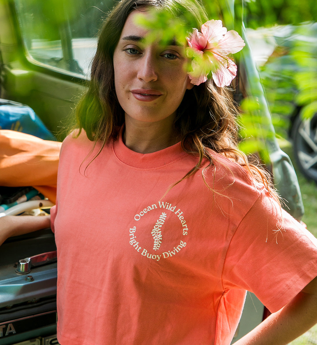 Ocean Wild Hearts Crop-Top Coral