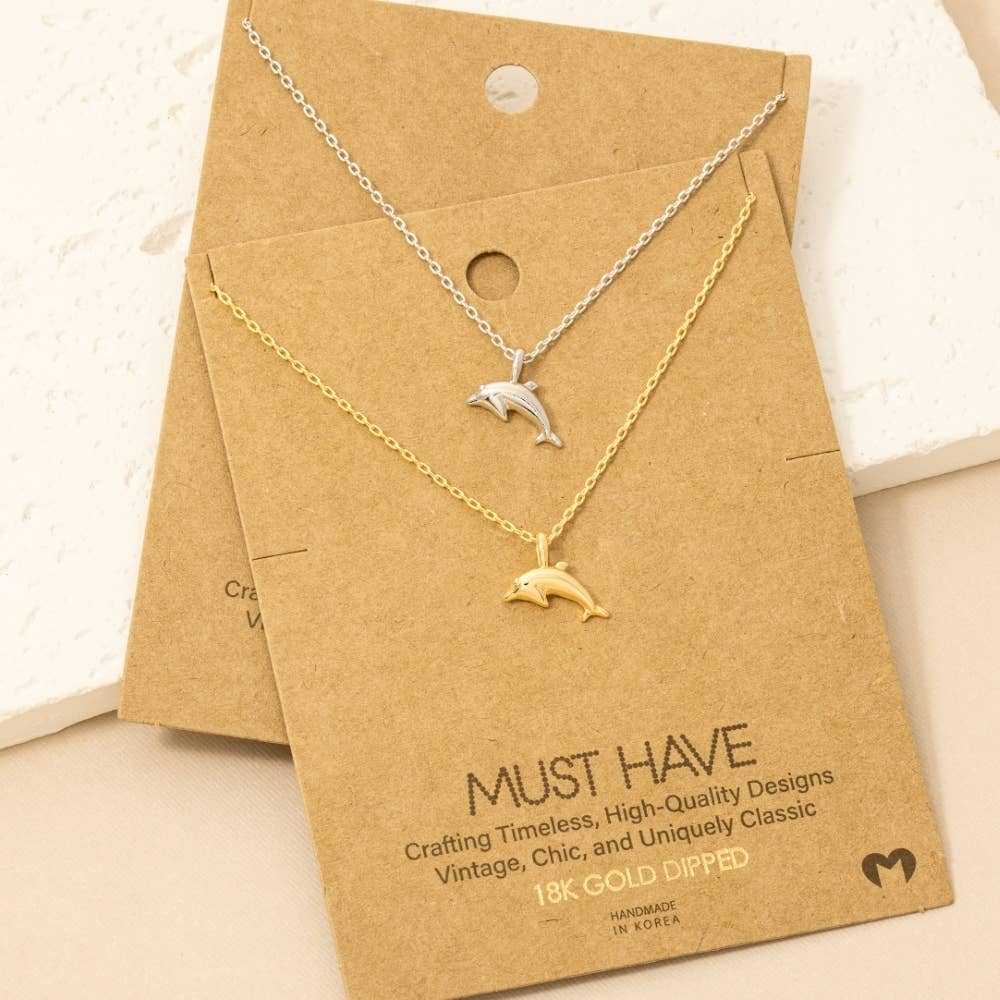 Gold Dipped Dolphin Charm Pendant Necklace: Gold