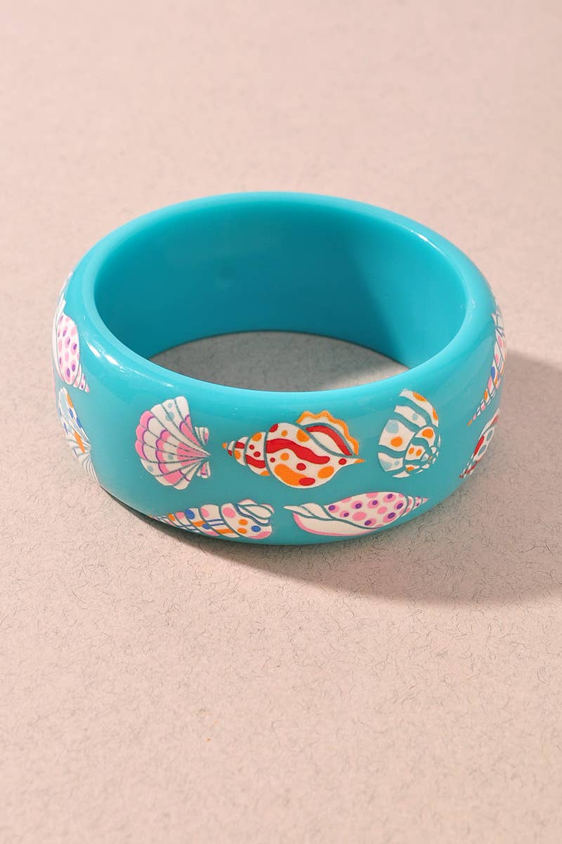Sea Life Print Bangle Bracelet: Turquoise