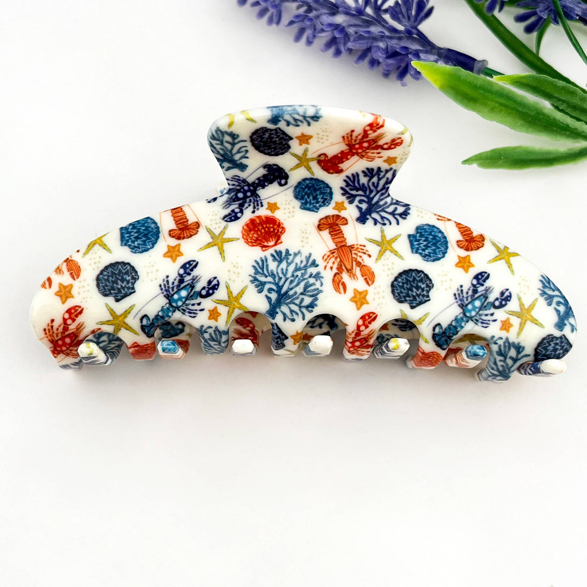 Ocean Style Lobster Acrylic Print Hair Claw Clip: Shell