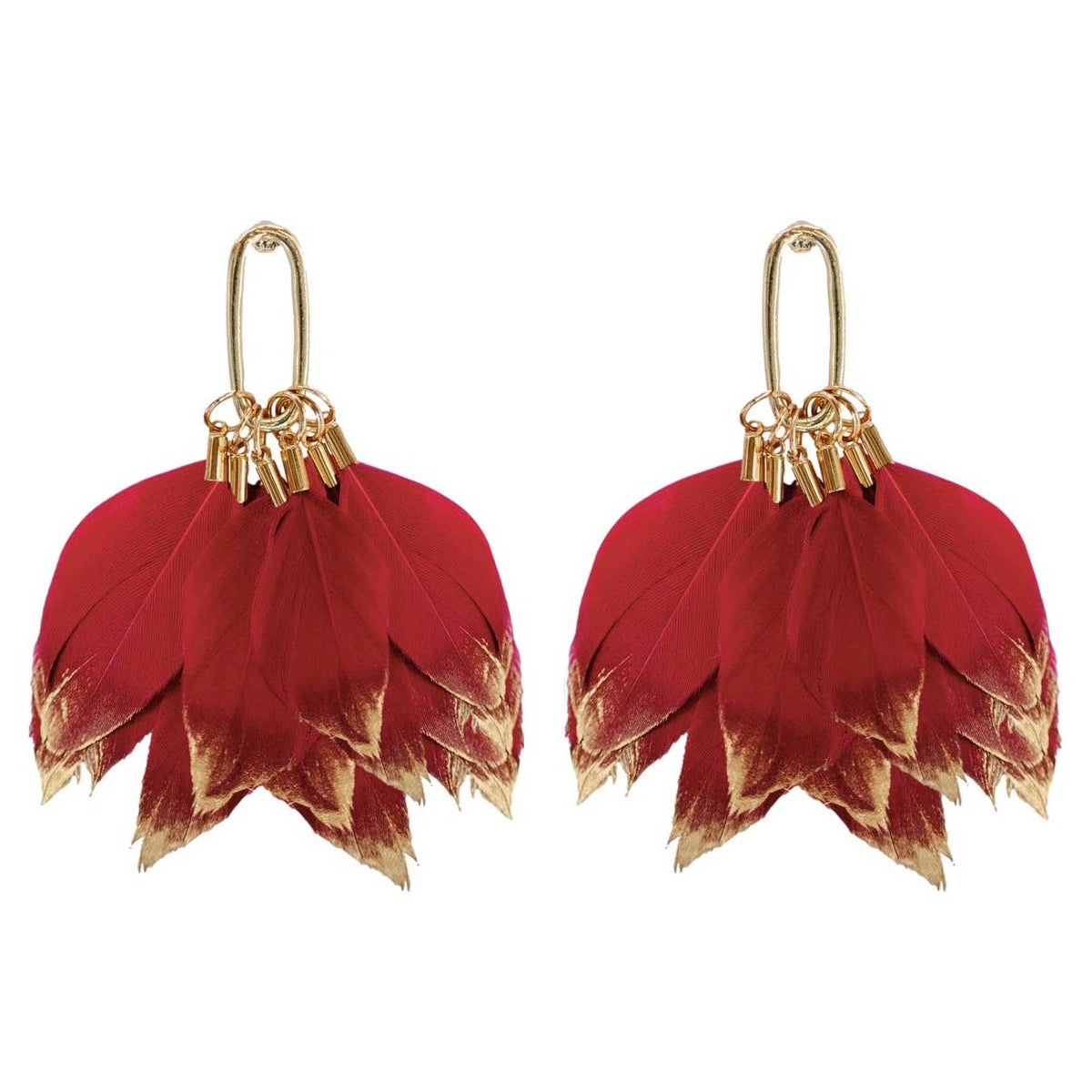 Garnet Gold Dipped Feather Earrings