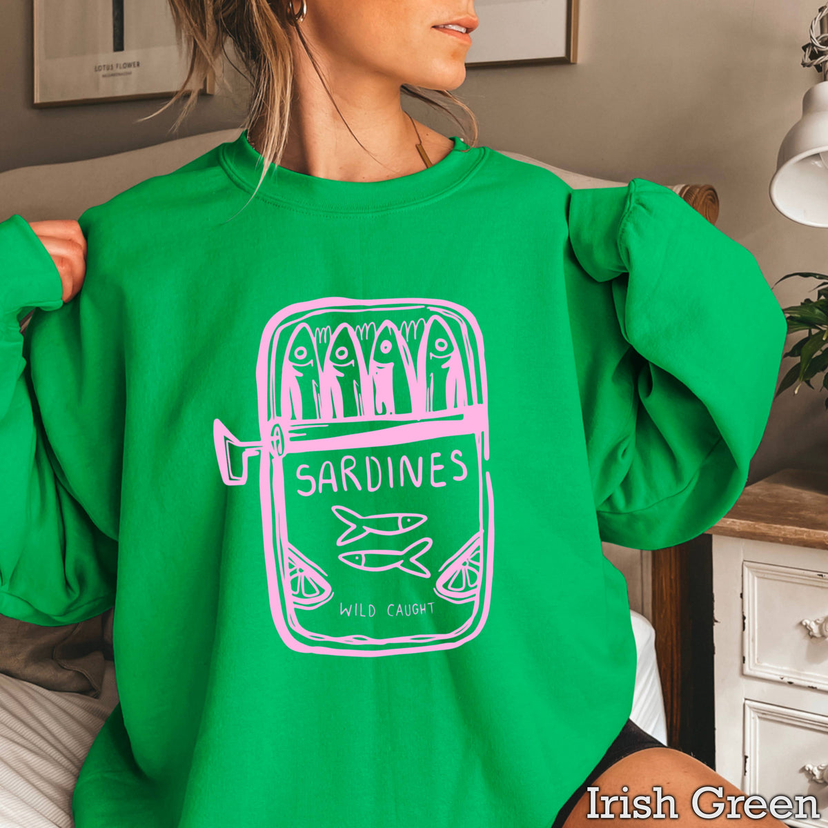 Wild Caught Sardines Sweatshirt: Green / 2XL