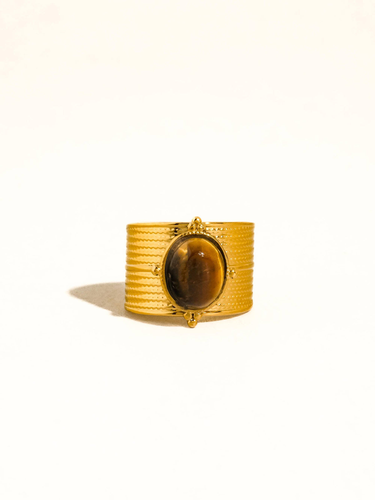 Oasis 18K Gold Non-Tarnish Stone Bold Adjustable Ring: Green