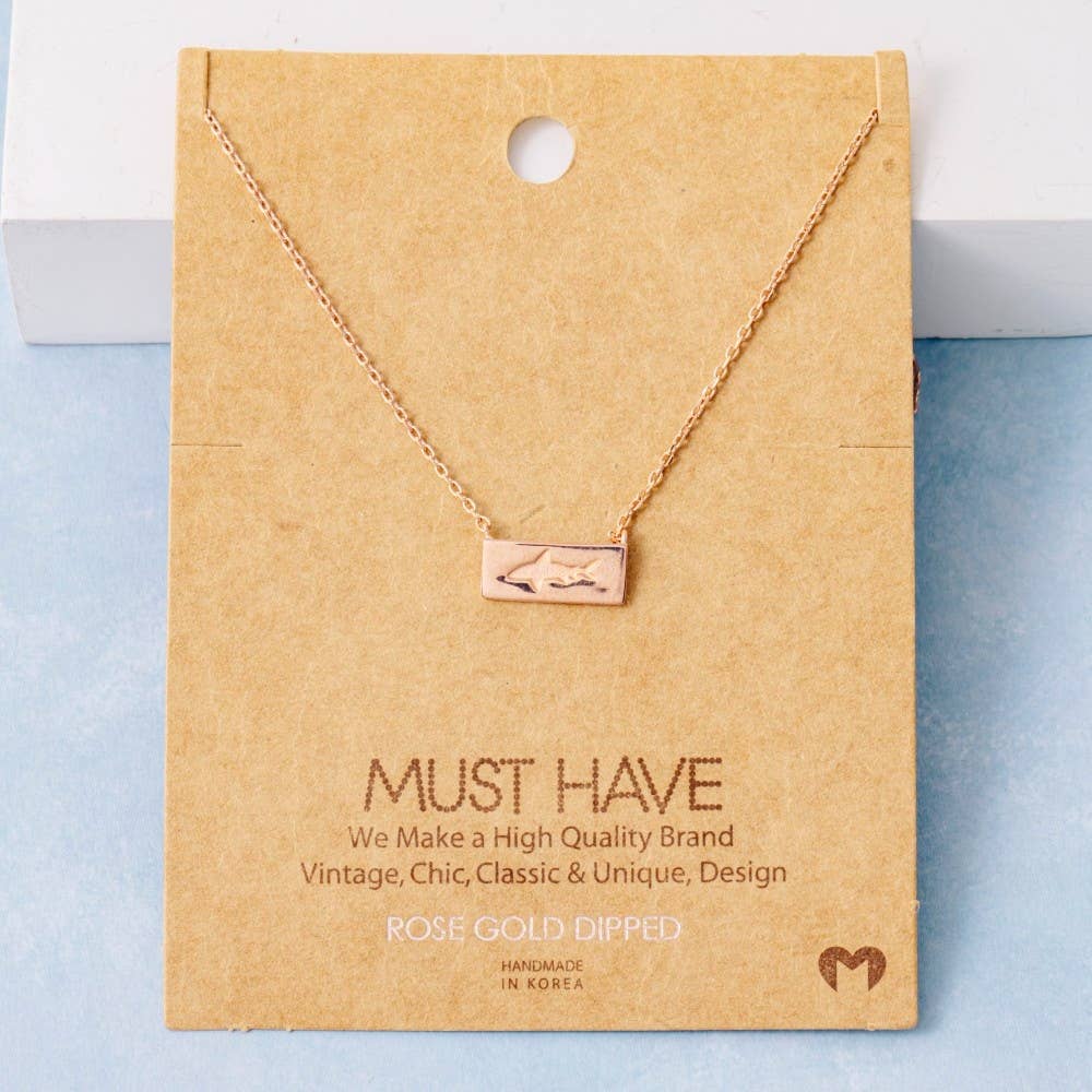 Rectangle Bar Shark Pendant Necklace: Rose Gold