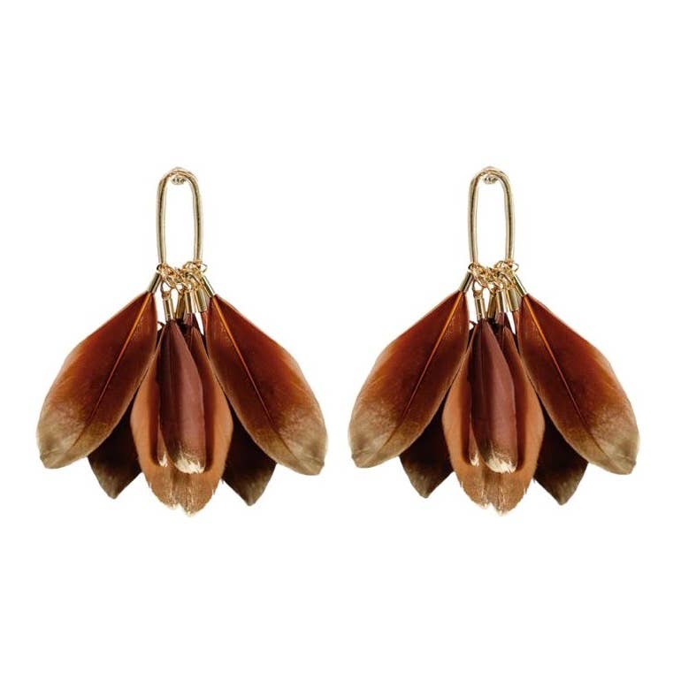 Caramel Gold Dipped Feathers Earrings