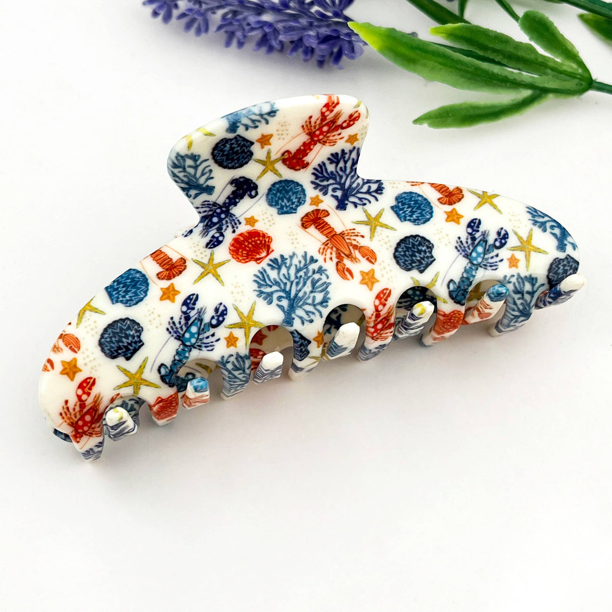 Ocean Style Lobster Acrylic Print Hair Claw Clip: Shell