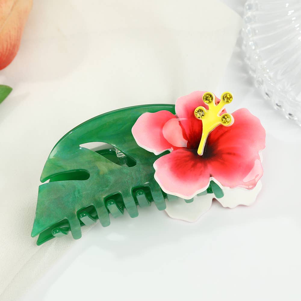 Hibiscus Monstera Hair Clip