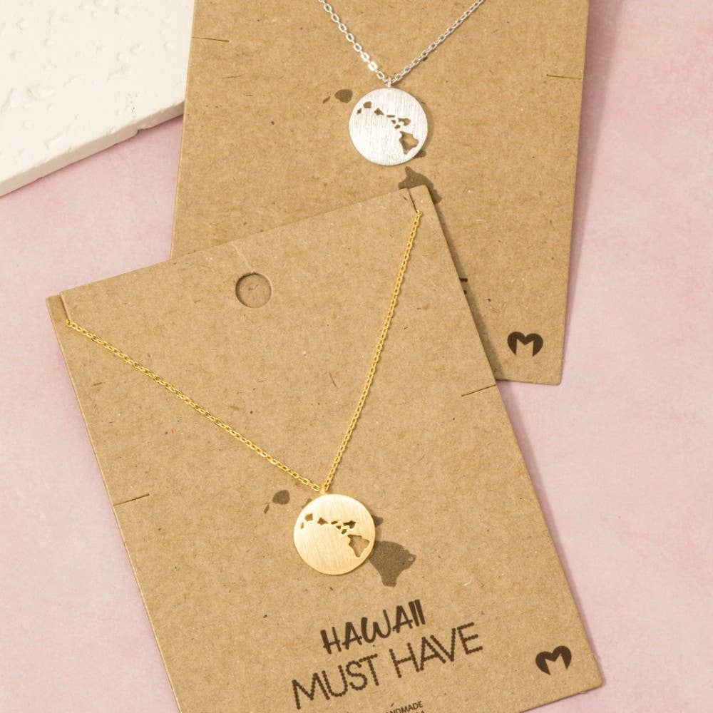 Hawaii Coin Cutout Disc Pendant Necklace: Gold
