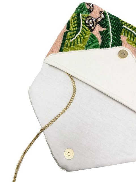 CHEETAH LEAF BLUSH BEADED CLUTCH