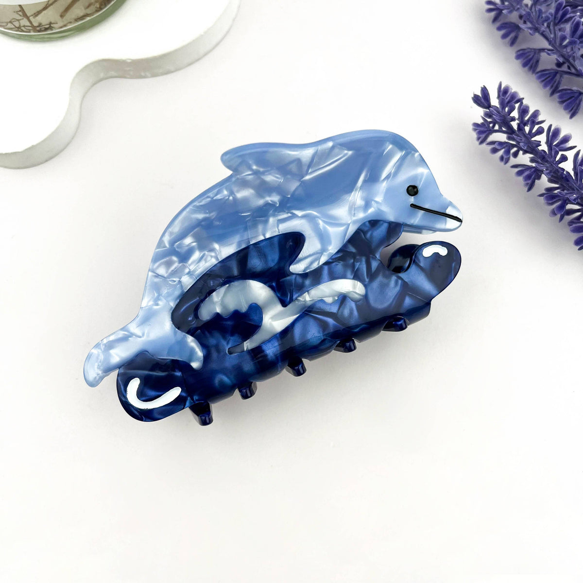 Jumping Dolphin Ocean Animal Acetate Hair Claw: Blue
