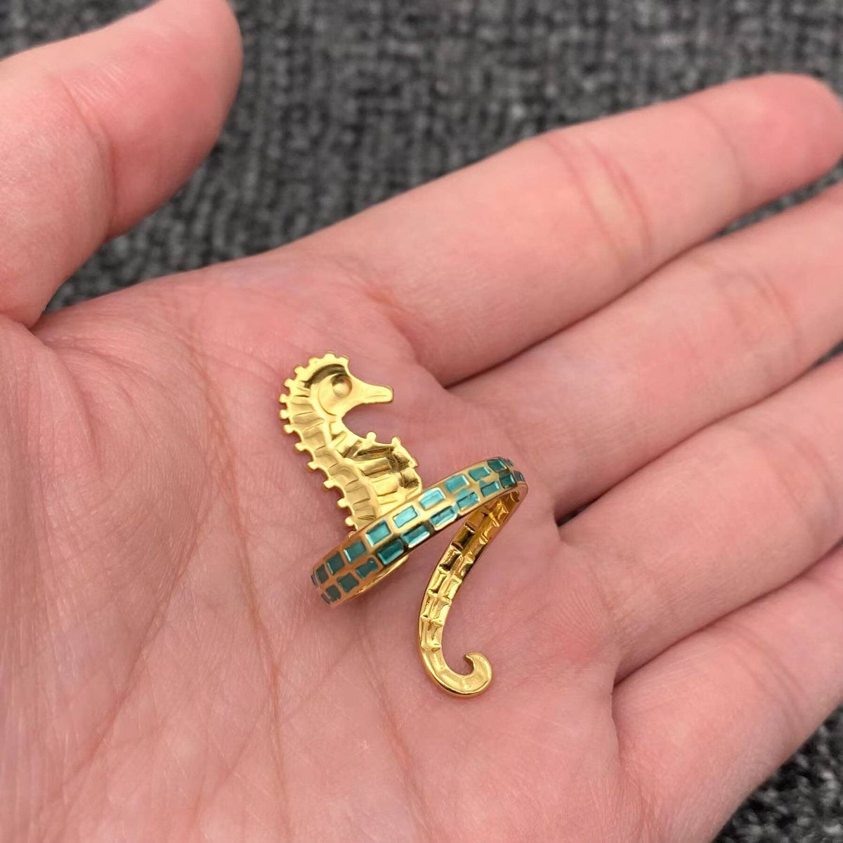 Seahorse 18K Gold Plated Adjustable Ring