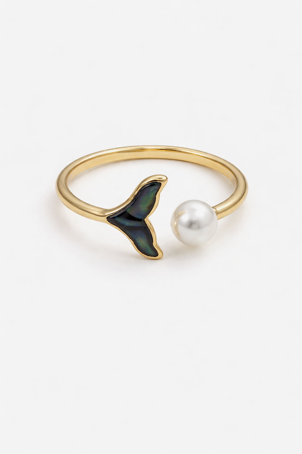 Whale Tail Pearl Adjustable Ring: Butterfly Abalone Inlay Ring
