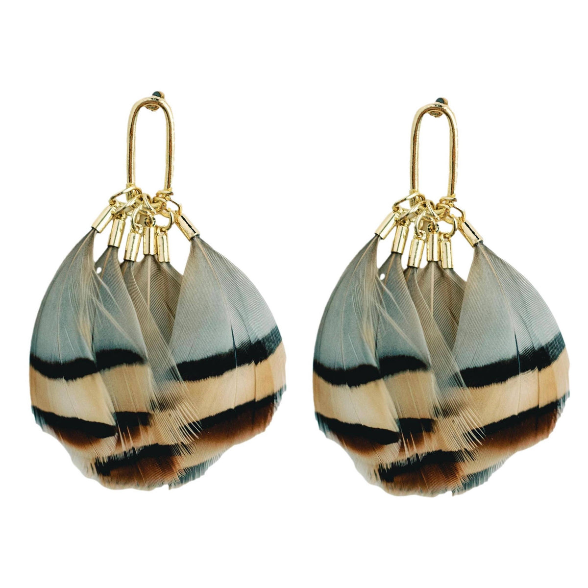Brown Striped Fall Feather Tassel Earrings