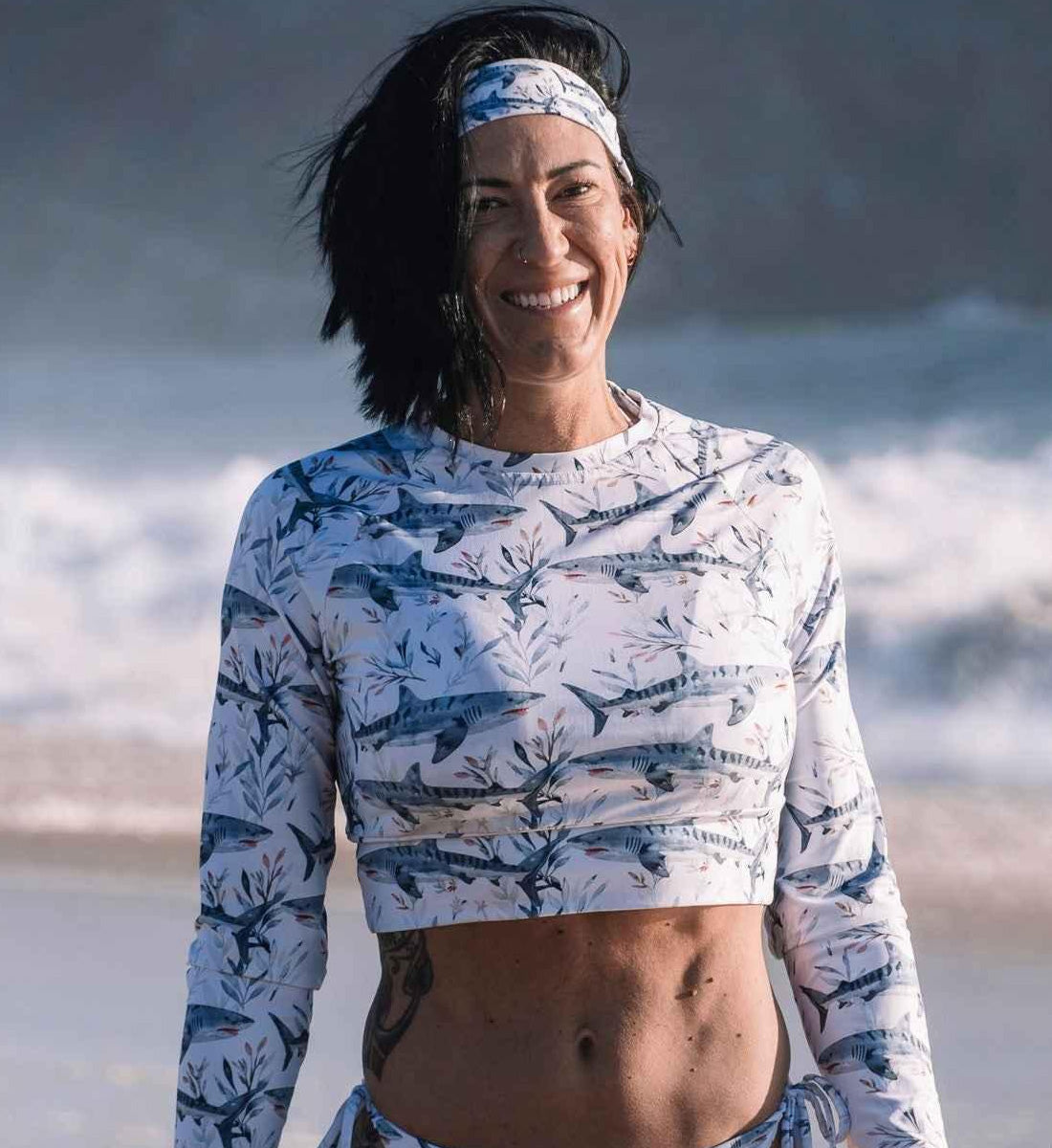 Tiger Shark Bloom Eco Cropped Rash Guard
